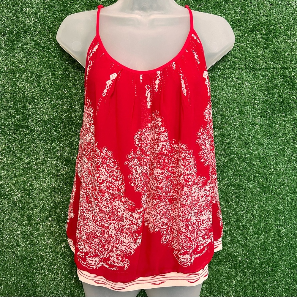 Cabi Heart of Township Red and White Sleeveless Top Summer Casual Cami
